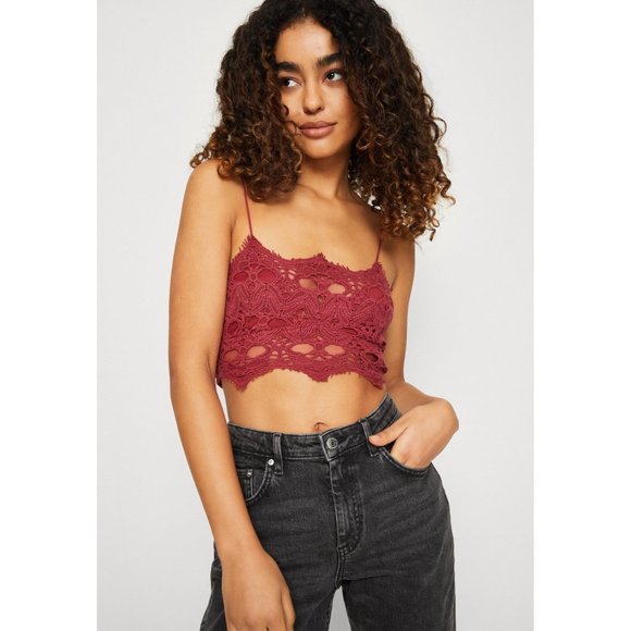NWT FREE PEOPLE INTIMATELY ATHENA LACE BRALETTE, BURGUNDY WILD GARNET XS - Picture 4 of 9